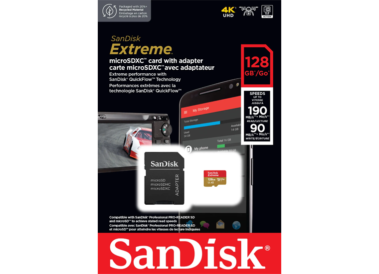 SanDisk microSDXC 128GB Extreme 190MBs / 90MBs